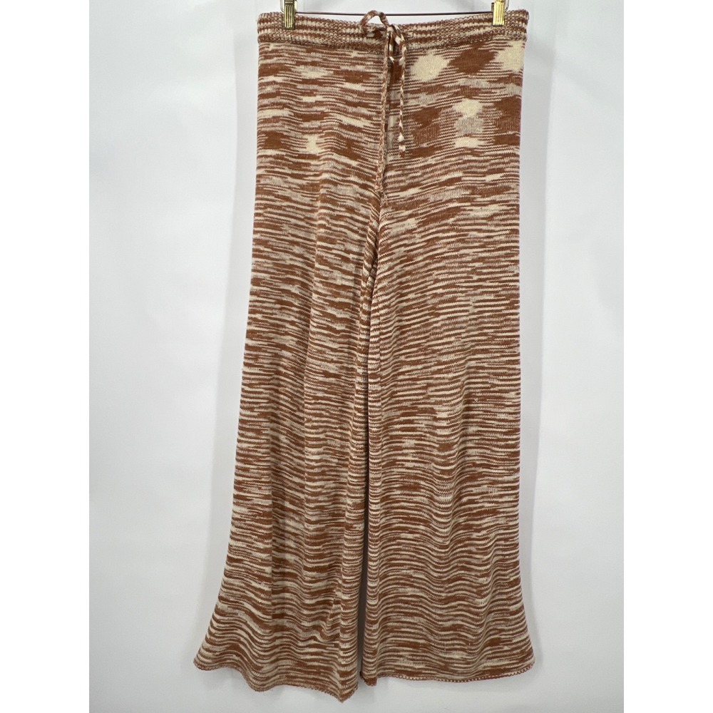 Beige Botany‎ Brown Space Dye Knit Wide Leg Pants Drawstring High Rise Large
